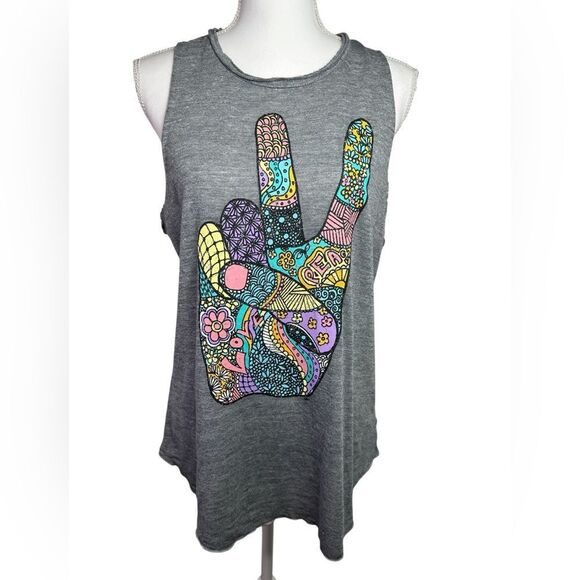 Chaser Gray Sleeveless Top with Colorful Peace Sign Size L - Picture 1 of 12